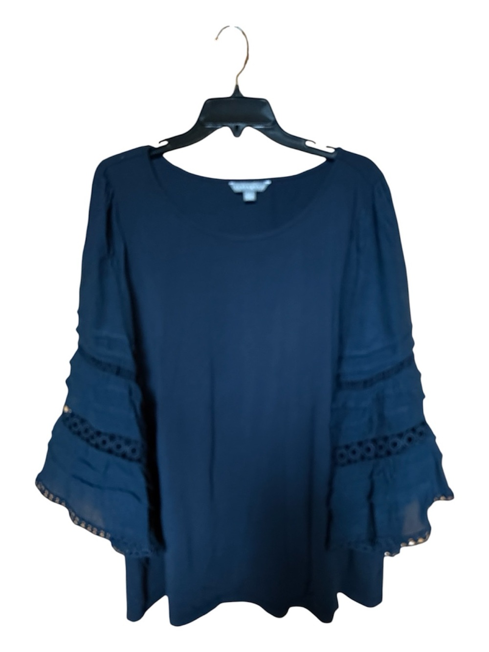Sharagano Navy Blue Tiered Bell Sleeve Blouse Size XL Cottagecore